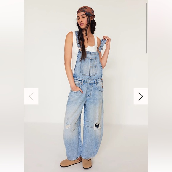 Free People Denim - Free People We The Free Good Luck Barrel Overalls Medium Color: Going Steady NWT